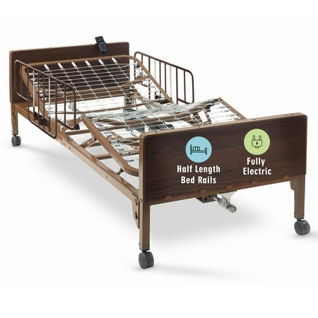 Full Electric Hospital Bed with Half Rails Included - 80" x 36" - Fully Adjustable, No Mattress