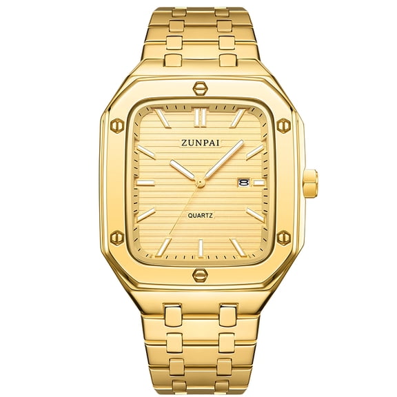 ZUNPAI Watches for Men with Luminous Calendar Waterproof, Men's Wristwatch Fashion Quartz Analog Leather Steel Strap Watch
