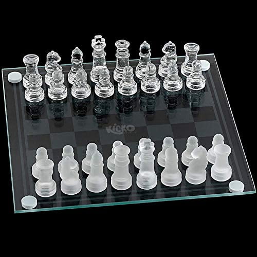 Glass Chess Set Elegant Pieces and Checker Board Game White CL Black J4K9 