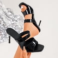 thumbnail image 2 of Womens Square Open Toe Heeled Sandals Two Strap Stiletto Heel Sandals Backless Dress Slip-on Mules Sandals Mid Heels Size 36-43 Black-B, 2 of 9
