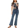 thumbnail image 2 of Allegra K Women's Ruffle Round Neck Floral  Embroidered Button-Down Shirt Top, 2 of 5