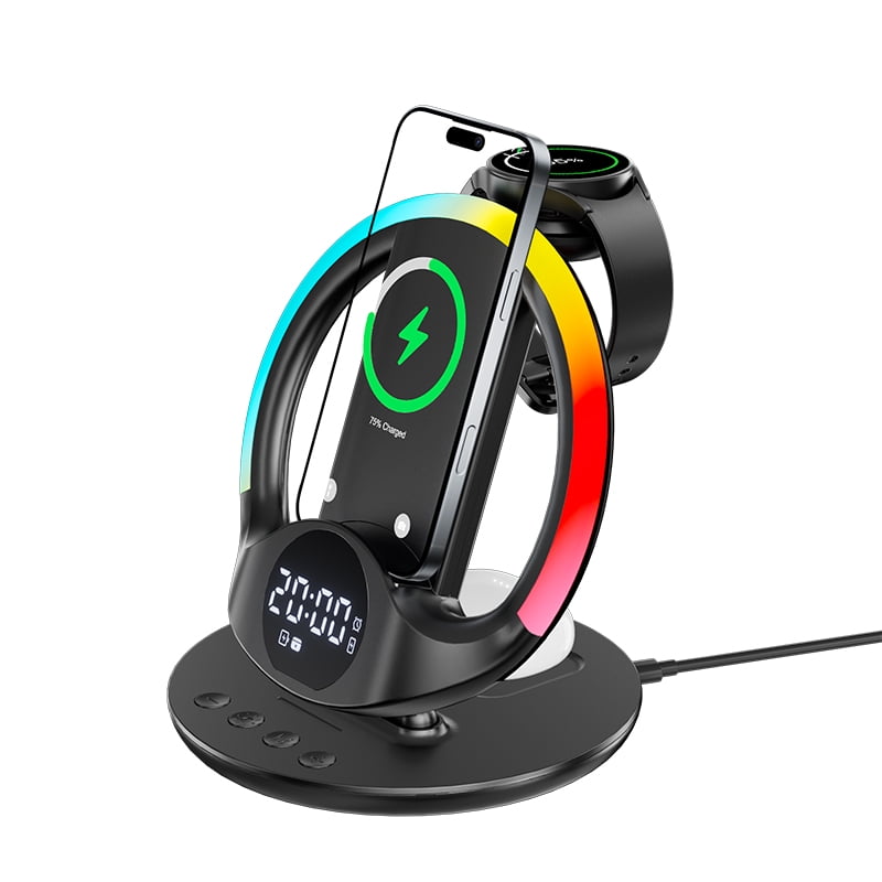 7-in-1 LED Wireless Charging Station, Charger Stand for Apple Samsung Devices, for iPhone 17 16 15 Or Samsung Watch Airpods, Wireless Charger iPhone Samsung Charging Station with Alarm Clock