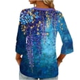 thumbnail image 7 of Warop 3/4 Length Sleeve Womens Tops Casual Floral Graphic V-Neck Basic Tees Pullover, 7 of 7