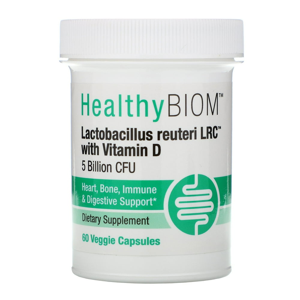 HealthyBiom Lactobacillus Reuteri LRC with Vitamin D, 5 Billion CFUs