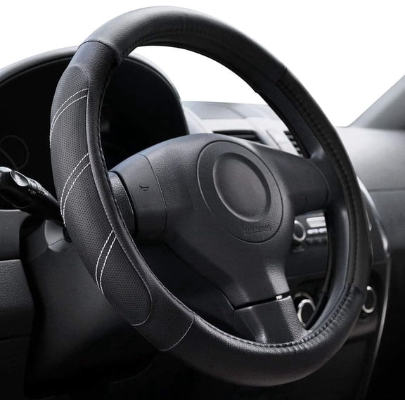 chasenew Steering Wheel Cover Leather 14 1/2-15 inch Universal Padded Soft Grip Breathable for Car Truck SUV Jeep Anti Slip Blue and Black