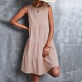 thumbnail image 7 of Women’s Summer Dress Sleeveless Round Neck Mini Beach Dress Solid Color Loose Fit Cute Short Flowy Pleated Tank Dress, 7 of 7