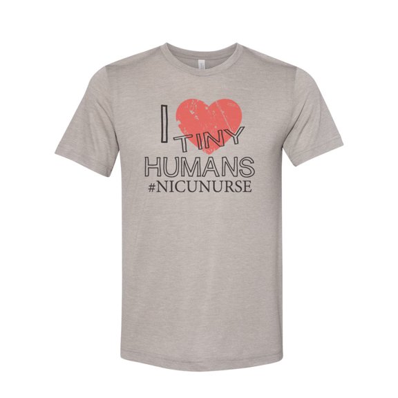 "NICU Nurse Shirt, I Love Tiny Humans, Nurse Shirt, Soft Bella Canvas, Womens Nurse Shirt, NICU Nurse Gift, Nursing, Nurse, Gift For Nurse, Heather Stone, LARGE"