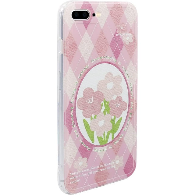 Étui de Téléphone pour iPhone 7 Plus/iPhone 8 Plus, Pare-Chocs Arrière en TPU pour iPhone 7 Plus/iPhone 8 Plus (5.5 Pouces), Design Floral Rose Mignon pour Femmes Filles