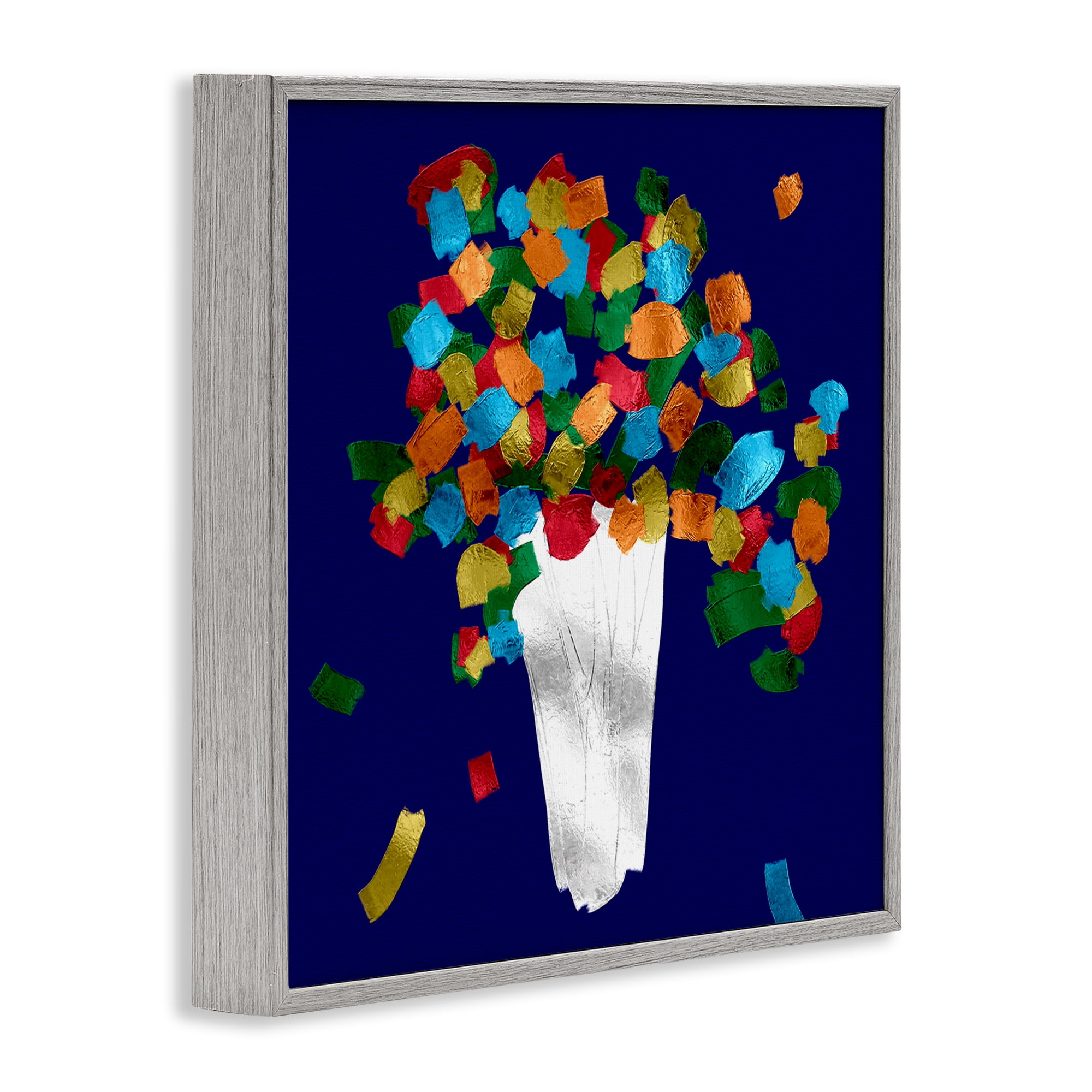 Stupell Industries Abstract Flower Vase Botanical & Floral Painting Gray Framed Art Print Wall Art, 17 x 17