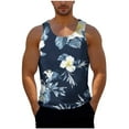 thumbnail image 4 of WAENQINLA Beach Tank Top Men Crew Neck Sleeveless Shirts Flower Hawaii Shirts Tank Undershirts Casual Summer Muscle T-Shirt Navy M, 4 of 6