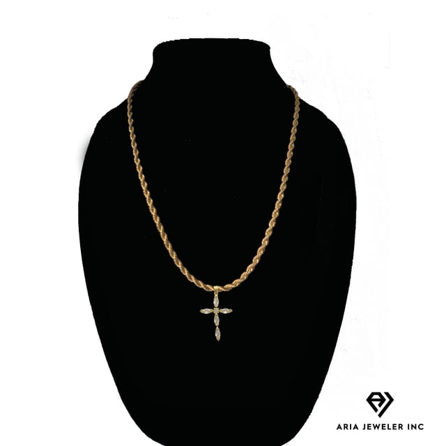 Collar de oro de 14 quilates con colgante de Cruz brillante, el mejor regalo unisex para madre, padre, novia, novio, ella, él, collar de cadena cubana de 14 quilates de Aria Jeweler Inc Aria Jeweler Inc Fashion