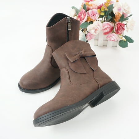 

Girls Boots Bowknot Decor Side Zipper High Top Shoes Spring Fall Winter