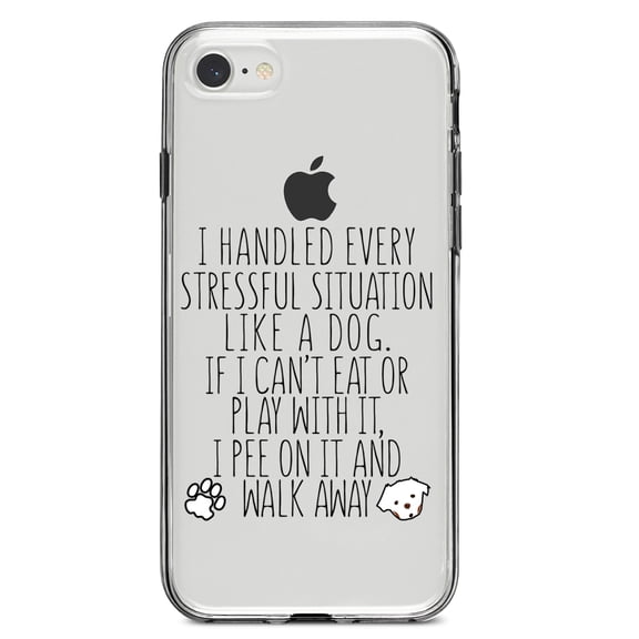 DistinctInk Clear Shockproof Hybrid Case for iPhone 7 8 SE (2020 Model) 4.7" Screen TPU Bumper Acrylic Back Tempered Glass Screen Protector - Can't Eat or Play, Pee and Walk Away - Dog Lover