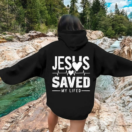 SIYUDAN Womens Hoodie Jesus Loves You Hoodies Letter Print Hoodies Oversized Womens Pullover Sweatshirts Women s Fall Clothes Young Women s Wear