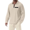 thumbnail image 4 of sdhkgrrt Men's Collared Long Sleeve Zipper Pullover Fall Winter Casual Basic Tops Fashion Trendy Work Business Outfits Clothes, Khaki M, 4 of 6