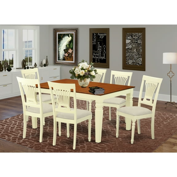 East West Furniture Weston 7-piece Dining Set with Fabric Seat in Cherry