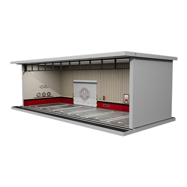 Vitrina de coche fundida a presión 1/64 con escena de estacionamiento de coche, vitrina de garaje de coche con luz para coches de juguete de colección Tienda de modificación Hugo estacionamiento