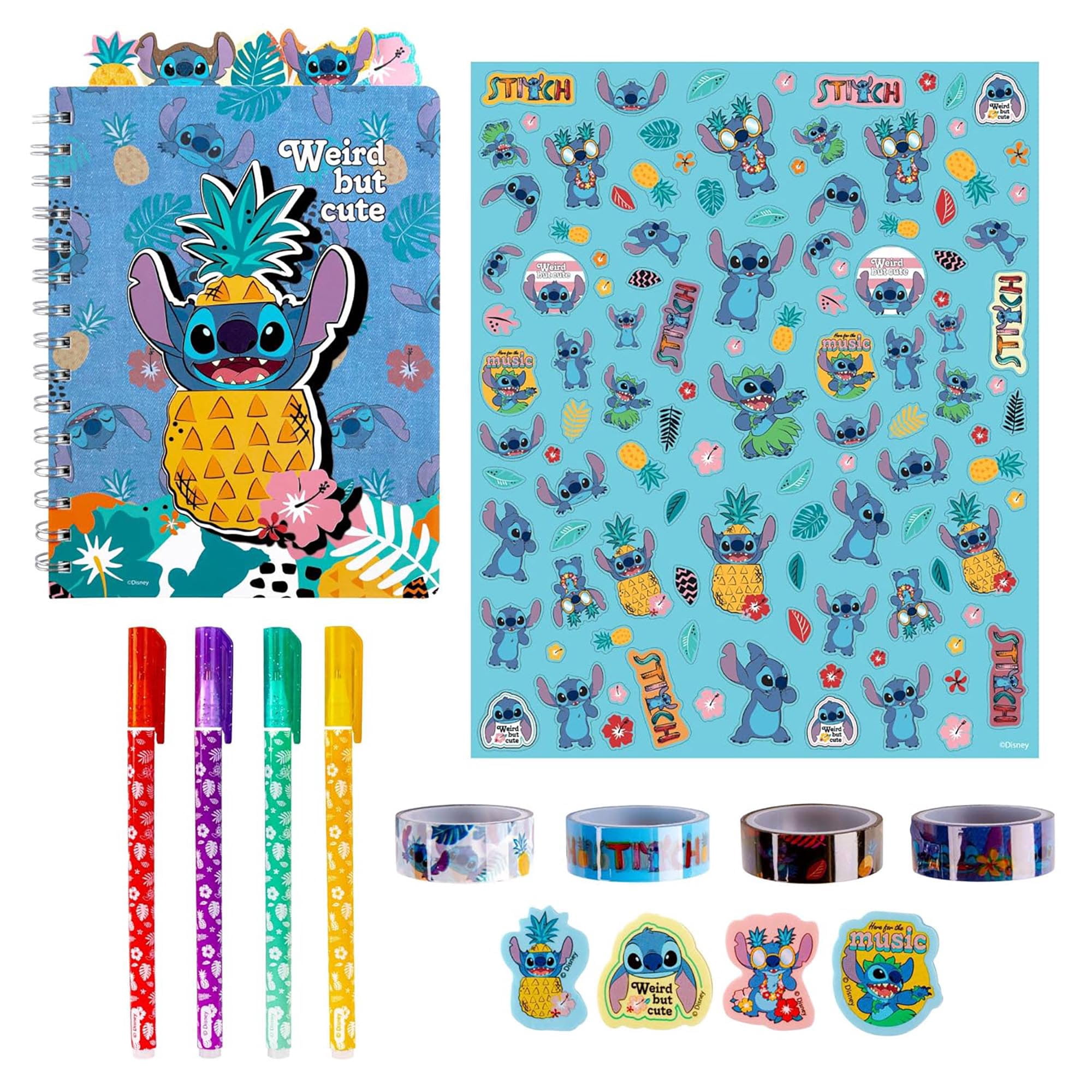 Fashion Angels: Disney Stitch - Journal Gift Set - Stationary Kit, 80 Page Book, 4 Gel Pens, 100+ Stitch Stickers, 4 Erasers, 4 Rolls Of Tape, Kids 6+