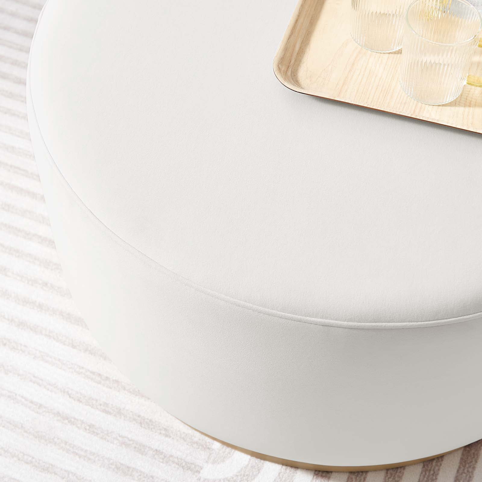 Modway Tilden Performance Velvet Upholstered Ottoman in Alabaster Natural