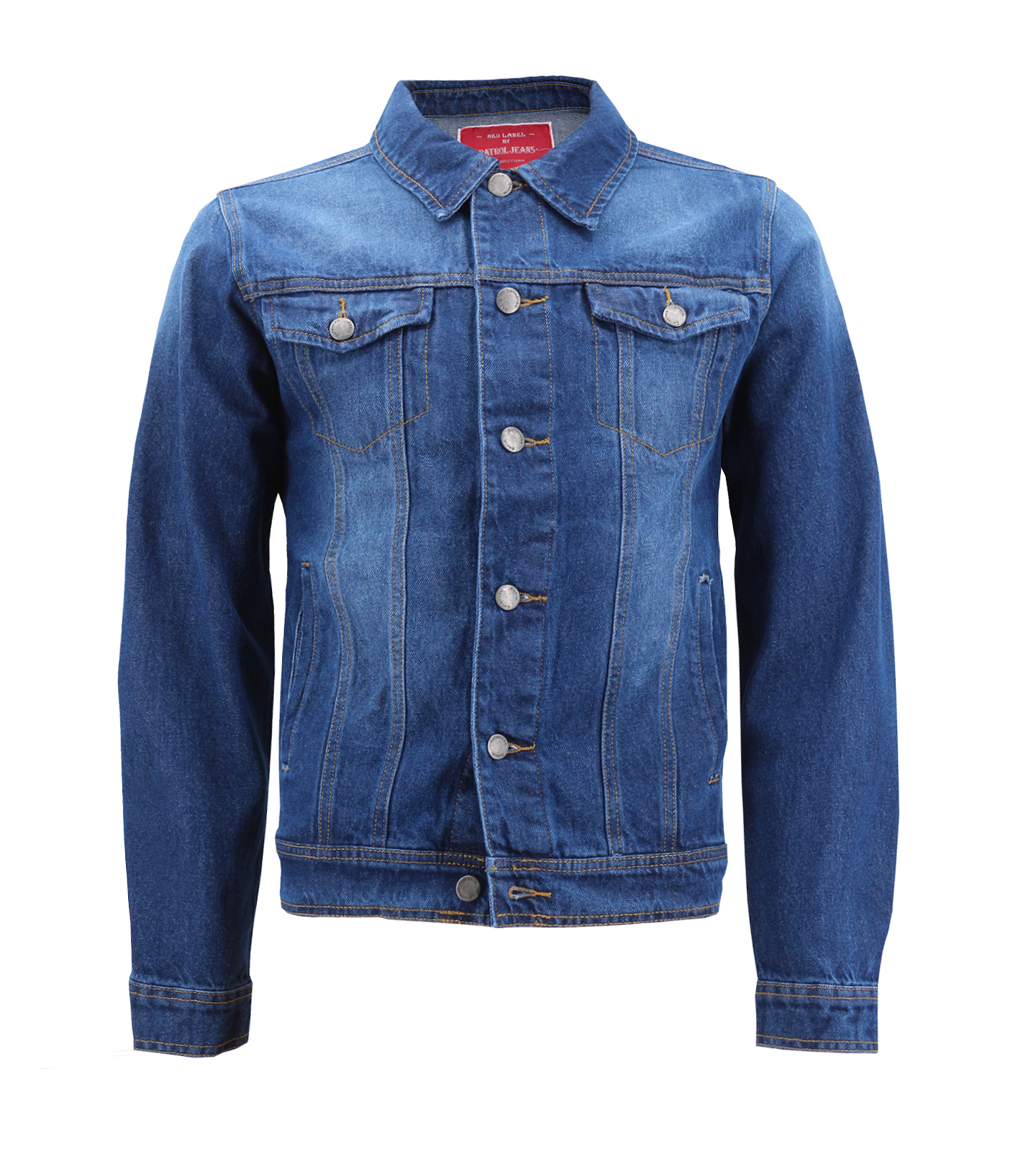 Red Label Men’s Premium Casual Faded Denim Jean Button Up Cotton Slim Fit Jacket (Solid Dark Blue, XL) - image 1 of 3