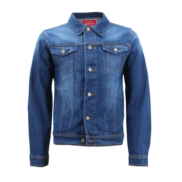 Red Label Men’s Premium Casual Faded Denim Jean Button Up Cotton Slim Fit Jacket (Solid Dark Blue, XL)