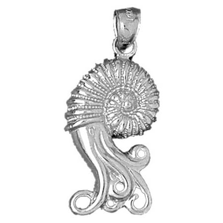 14K White Gold Nautilus Shell Pendant - 32 mm