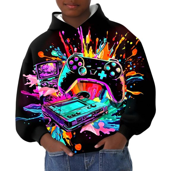 Tisuna Toddler Hoodies Boys Warm Long Sleeve Hoodie Teen And Youth 3D Graphic Print School Wear Pullovers Size 1-2 Years
