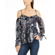 INC International Concepts Women's Petite Printed Cold-Shoulder Top Navy Size Petite