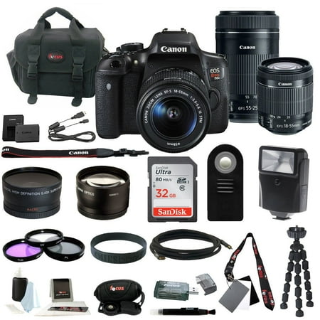 Canon EOS Rebel T6i Digital SLR with EF-S 18-55mm IS STM Kit Lens and Canon EF-S 55-250mm f/4-5.6 IS STM plus 32GB Delux