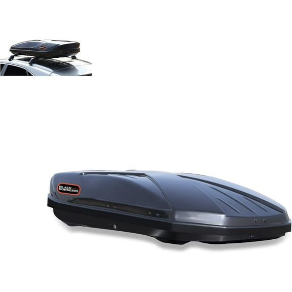 Black Horse Rooftop Cargo Carrier ABS   PMMA Hard Shell, 14 Cubic Feet Waterproof Car Roof Cargo Carrier Box w/Dual Side Opening, Security Key,165lbs Capacity,for 30" to 80" Wide Crossbar Rack