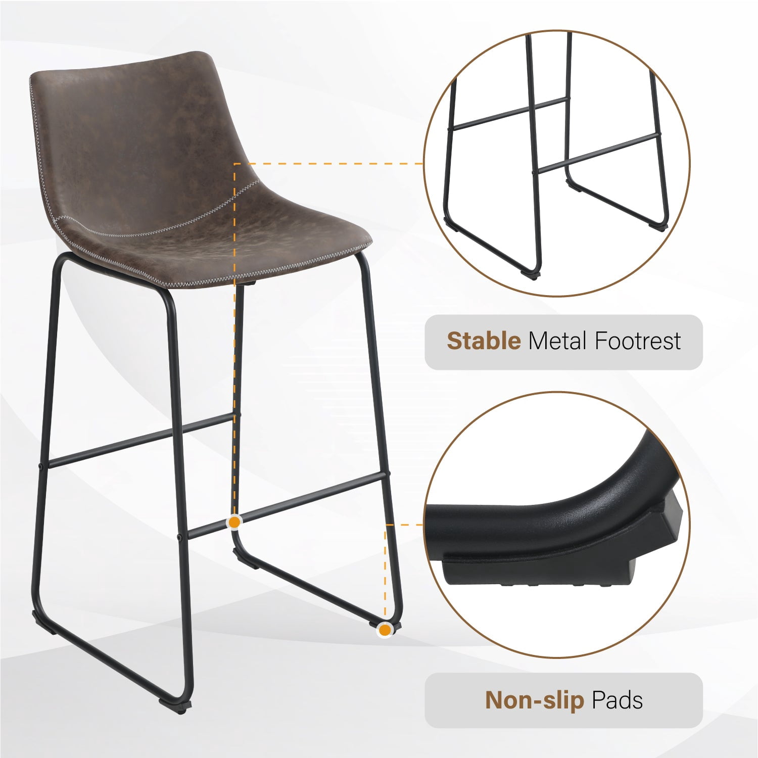 Summit Living 30 inch Height Bar Stools Set of 2 with Back for Kitchen PU Leather Stools Chairs, Brown
