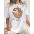 thumbnail image 2 of Women's Casual Crew Neck T-Shirt with Floral Turkey Print, Polyester 95% Spandex 5% Knit Fabric, Medium Stretch, All Season Fashion Top, 2 of 8