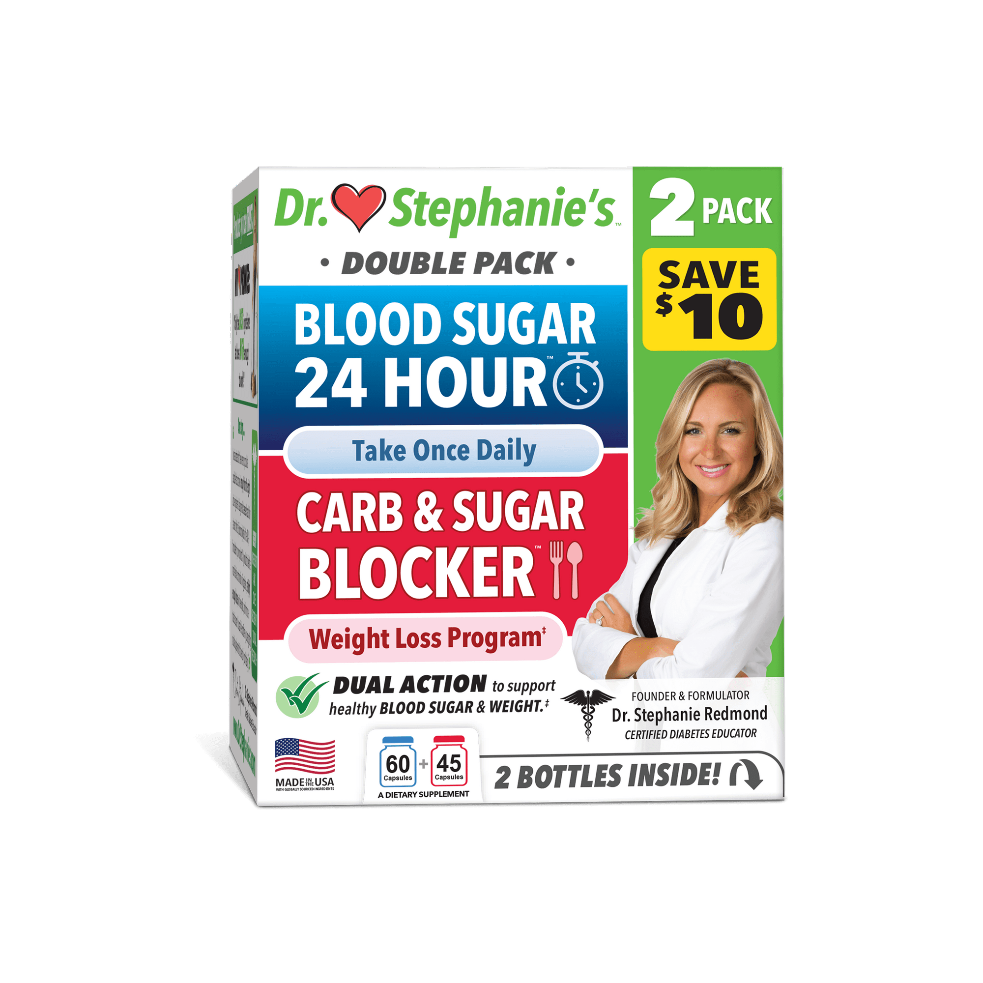 Dr. Stephanie's Double Pack- Blood Sugar 24 Hour + Carb & Sugar Blocker - 2 Pack Supplements