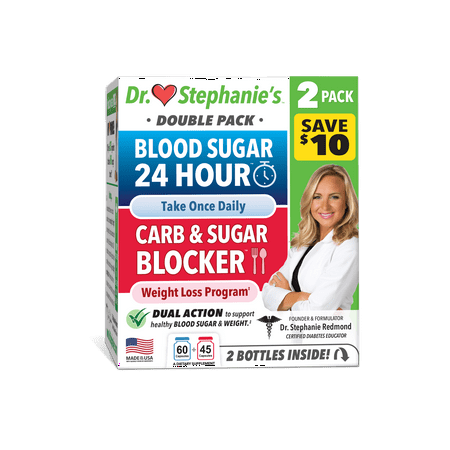 Dr. Stephanie's Double Pack- Blood Sugar 24 Hour + Carb & Sugar Blocker - 2 Pack Supplements