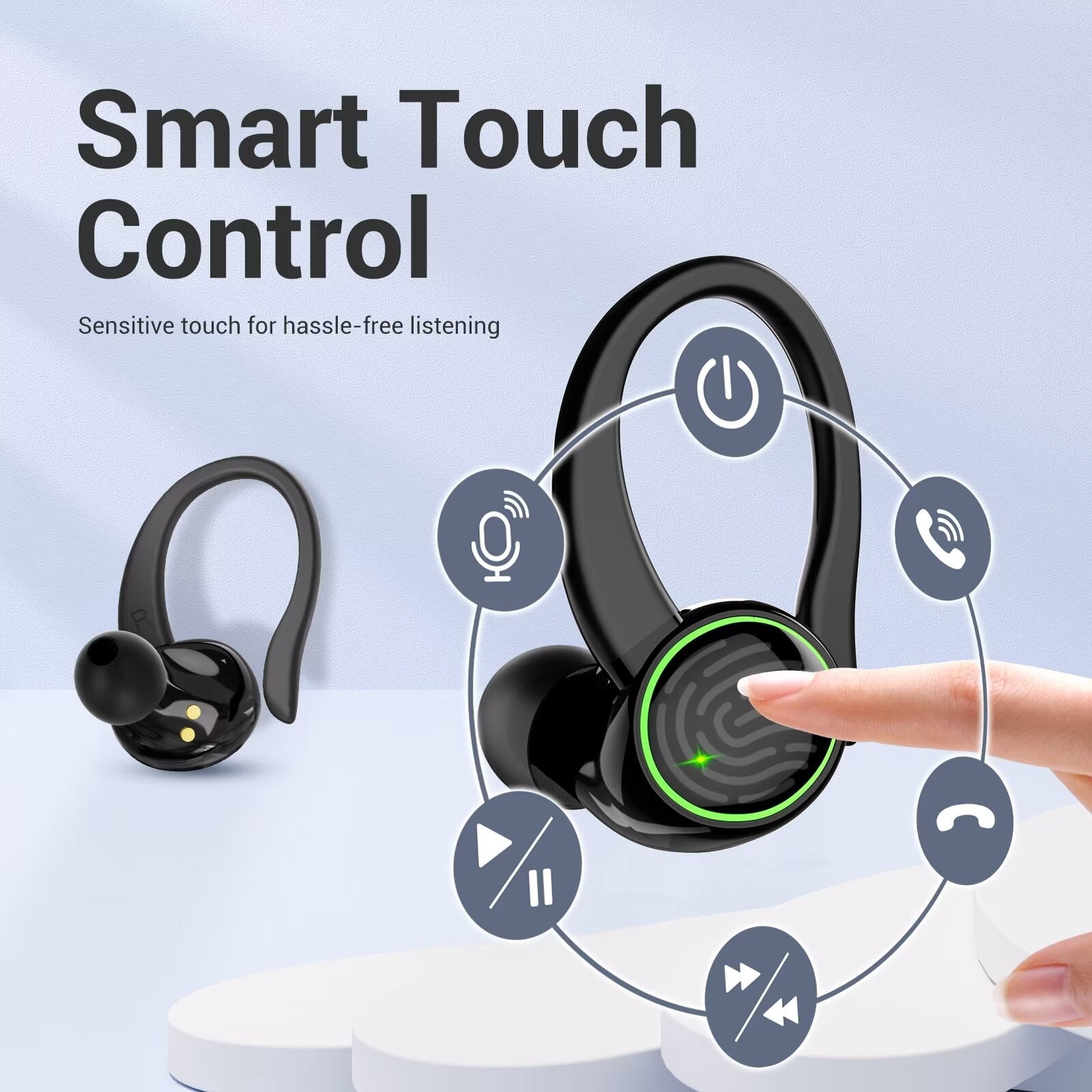 Wireless Earbud for iPhone,Android Bluetooth Headphones 48hrs Playtime Waterproof IPX8 Noise Cancelling Bluetooth Headset In-Ear Earbuds with Ear Hooks and Charging Case