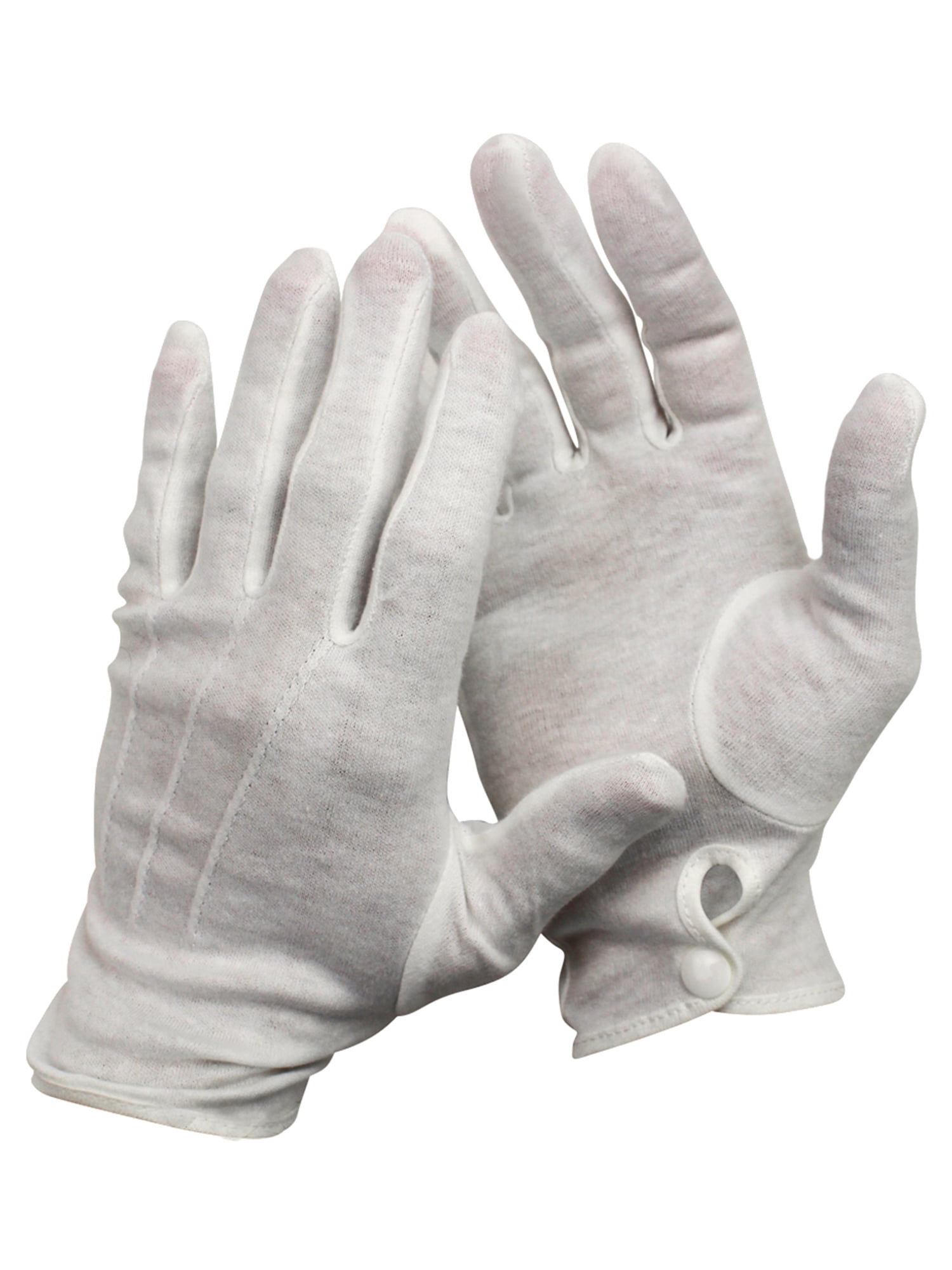 Mens White Stretchy Cotton Gloves With Snap