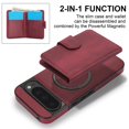 thumbnail image 3 of ELEHOLD Case for Google Pixel 9 Pro XL, 2-in-1 Magnetic Shockproof Leather Wallet Flip Case Cover, Detachable Card Holder with Stand,Winered, 3 of 5