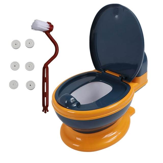 Inodoro de entrenamiento para bebés y niños, asiento de entrenamiento para ir al baño para niños pequeños con protector contra salpicaduras, dispensador de papel higiénico azul y amarillo