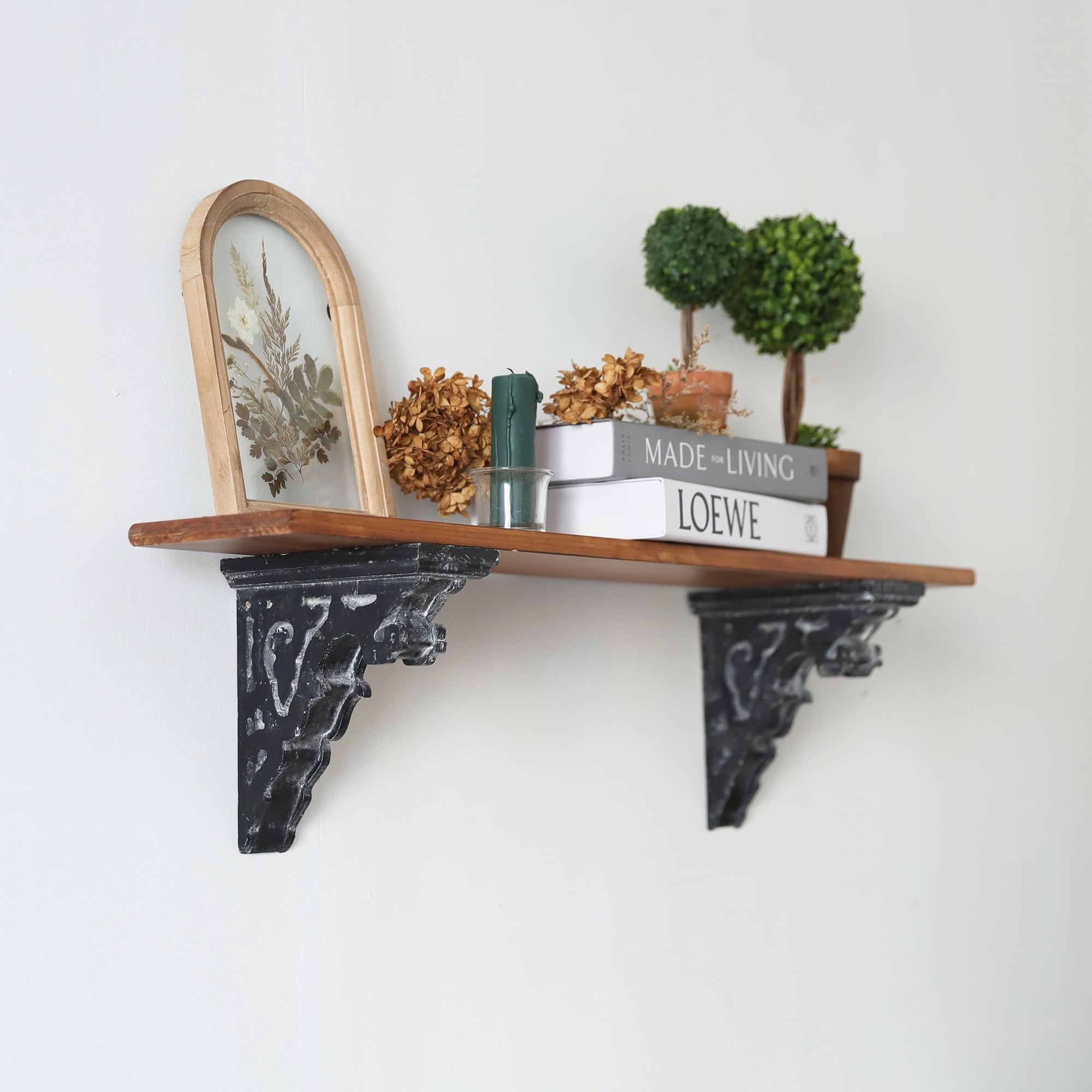 Wood Corbels Sets of 2 Wooden Shelf Brackets Corbels for Shelf Shabby Wood Corbel Brackets Vintage Style, 3.1" x 7.2" x 7.8"，Black