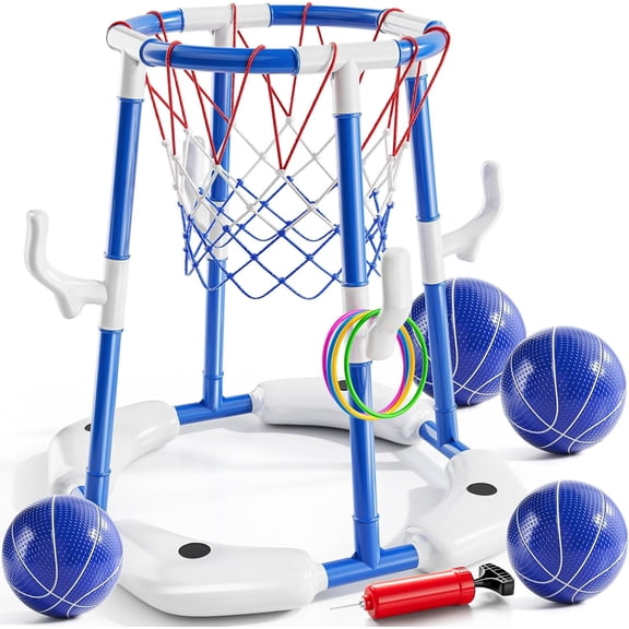 Pool Basketball Hoop for Kids & Adults,Floating Pool Games with 4 Balls & Rings,Water Toys for Summer Swimming Pool Party,Beach Fun for Ages 4-12