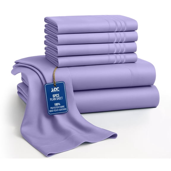Lux Decor Queen Bed Sheets - 6 Piece Ultra-Soft Microfiber Sheets Set, Deep Pocket Fitted Sheet, Flat Sheet & 4 Pillowcases, Breathable Hotel Luxury, OEKO-TEX Certified, Lavender
