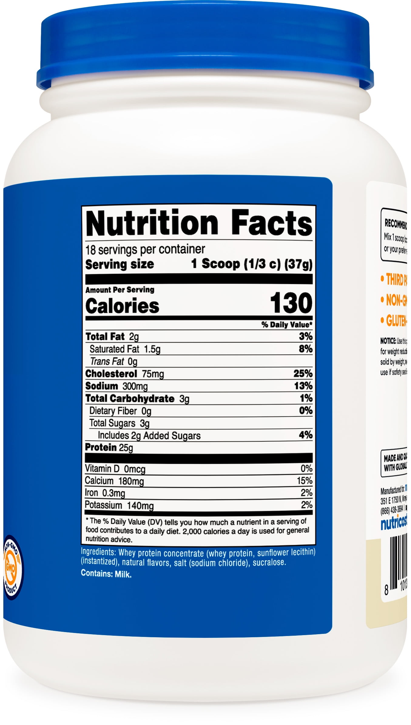 Nutricost Whey Protein Concentrate (1.5 Pounds, Vanilla) - 25 Grams of Protein Powder per Serving