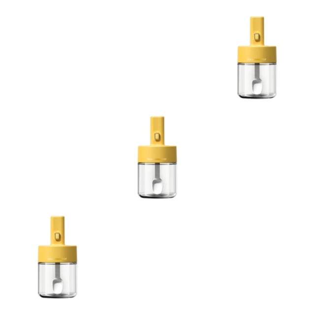 QualitChoice Telescopic Spoon Seasoning Tank Container Pepper Glass Jar Storage Box Sugar Spice Pot BBQ Kitchen Herbs Organizer Yellow 3PCS