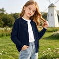 thumbnail image 5 of Puntoco Girls Preppy Knit Cardigan Button-Up Sweater Coat with Pockets Navy 120(4-5 Years), 5 of 9