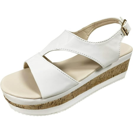 Ladies Fashion Solid Color Leather Wedge Buckle Platform Fish Mouth Sandals Shoes for Women Wedge Sandals Fashion