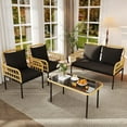thumbnail image 6 of Garvee 4 Pieces Outdoor Patio Furniture Set with Table, All-Weather Boho Wicker Rattan Patio Sectional L-Shaped Sofa, Metal Frame, Detachable Cushions, for Patio, Balcony, Backyard, Deck, Black, 6 of 8