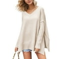 thumbnail image 4 of Kaemgyyd Women's Sweater Soft Loose Oversized Side Slit Pullover Casual Lightweight V Neck Long Sleeve Knit Top, 4 of 7