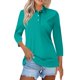 thumbnail image 1 of camisa de color sólido de manga 3/4 con solapa casual de moda para mujer tops con botones para mujer turquesa/l, 1 of 4