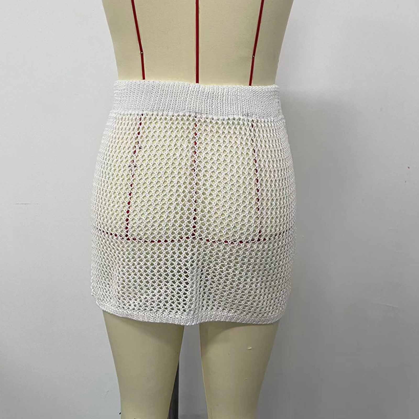 Riecok Crochet Skirt Cover Up Hollow out Sheer Sun Protection Cover Ups Summer Beach Vacation Mini Skirts