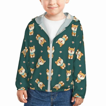 

Lukts Cute Shiba Print Children s Long-Sleeved Sun Protection Clothing Hooded Sweatshirts for Boys and Girls Outdoor Sports-18 Months